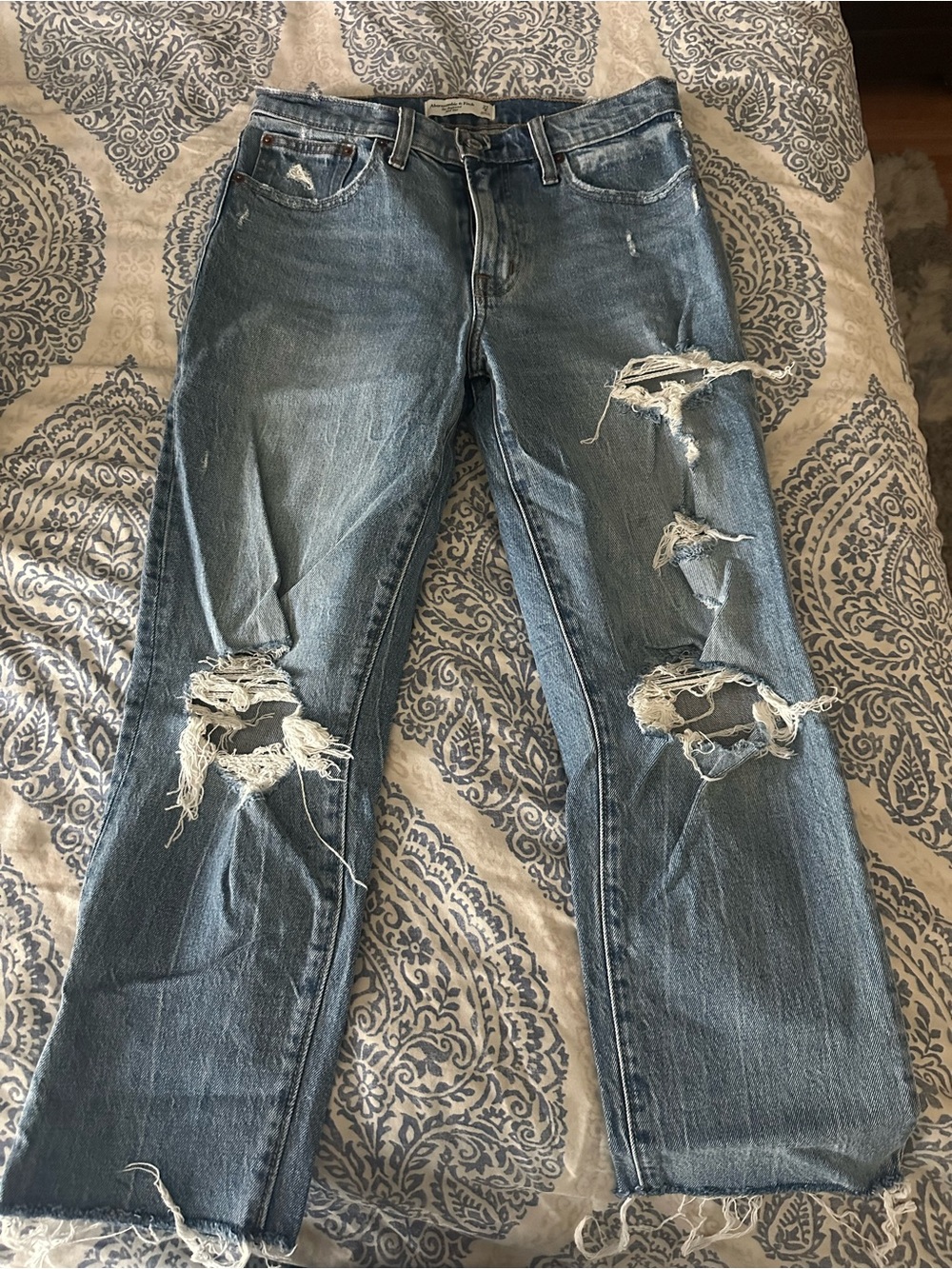 Abercrombie & Fitch Medium Blue Distressed Boyfriend Jeans